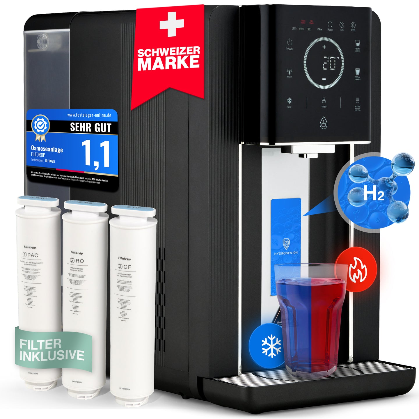 FILTDROP Hydrogen Umkehrosmoseanlage – 4in1 Premium RO-System für reines Trinkwasser