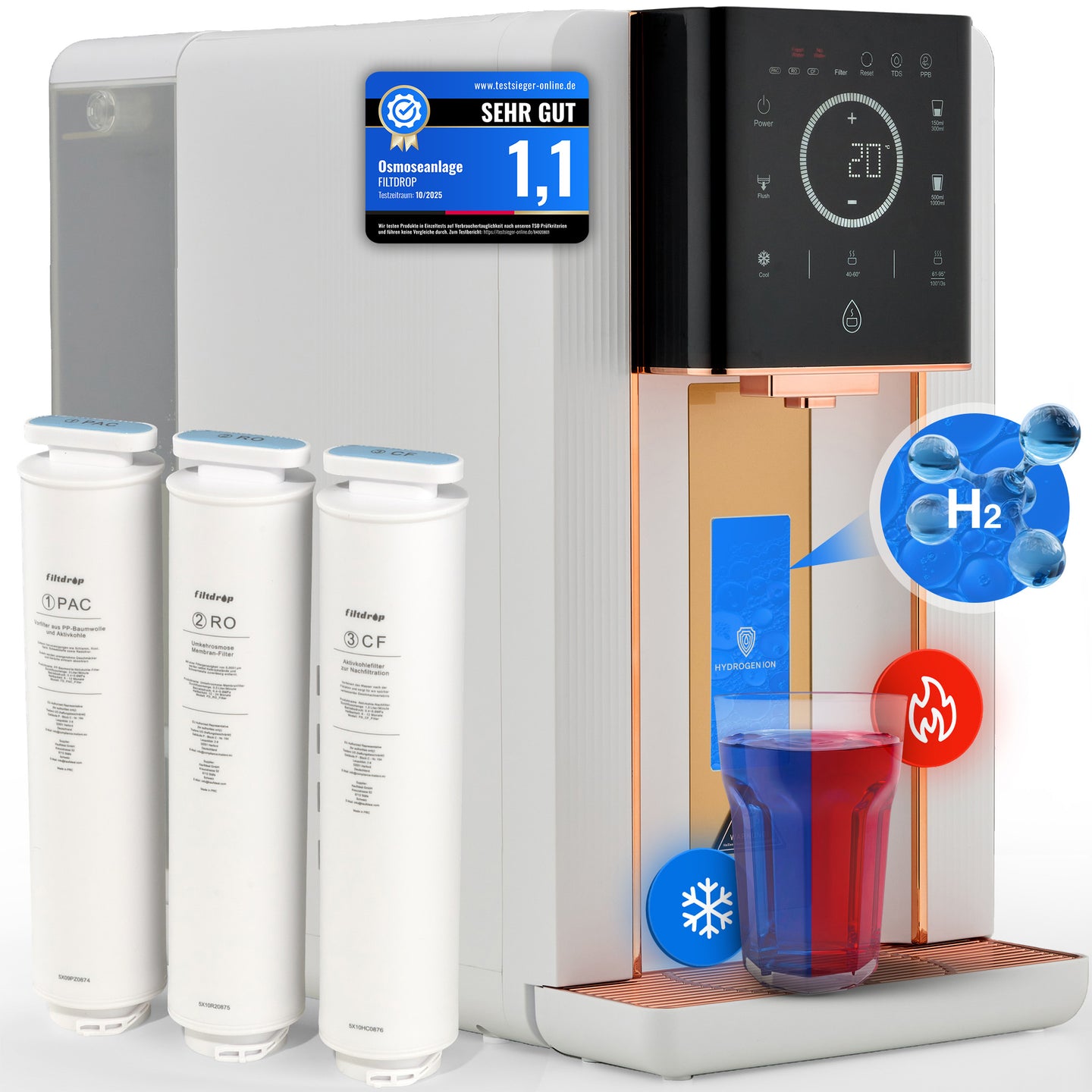Filtdrop Hydrogen Umkehrosmoseanlage – 4in1 System für reines Trinkwasser